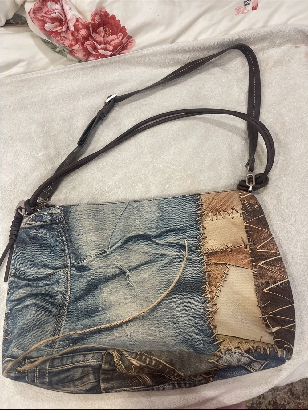 Desigual Blue Denim-Style Hobo with Brown Patchwork Accents - Picture 8 of 8